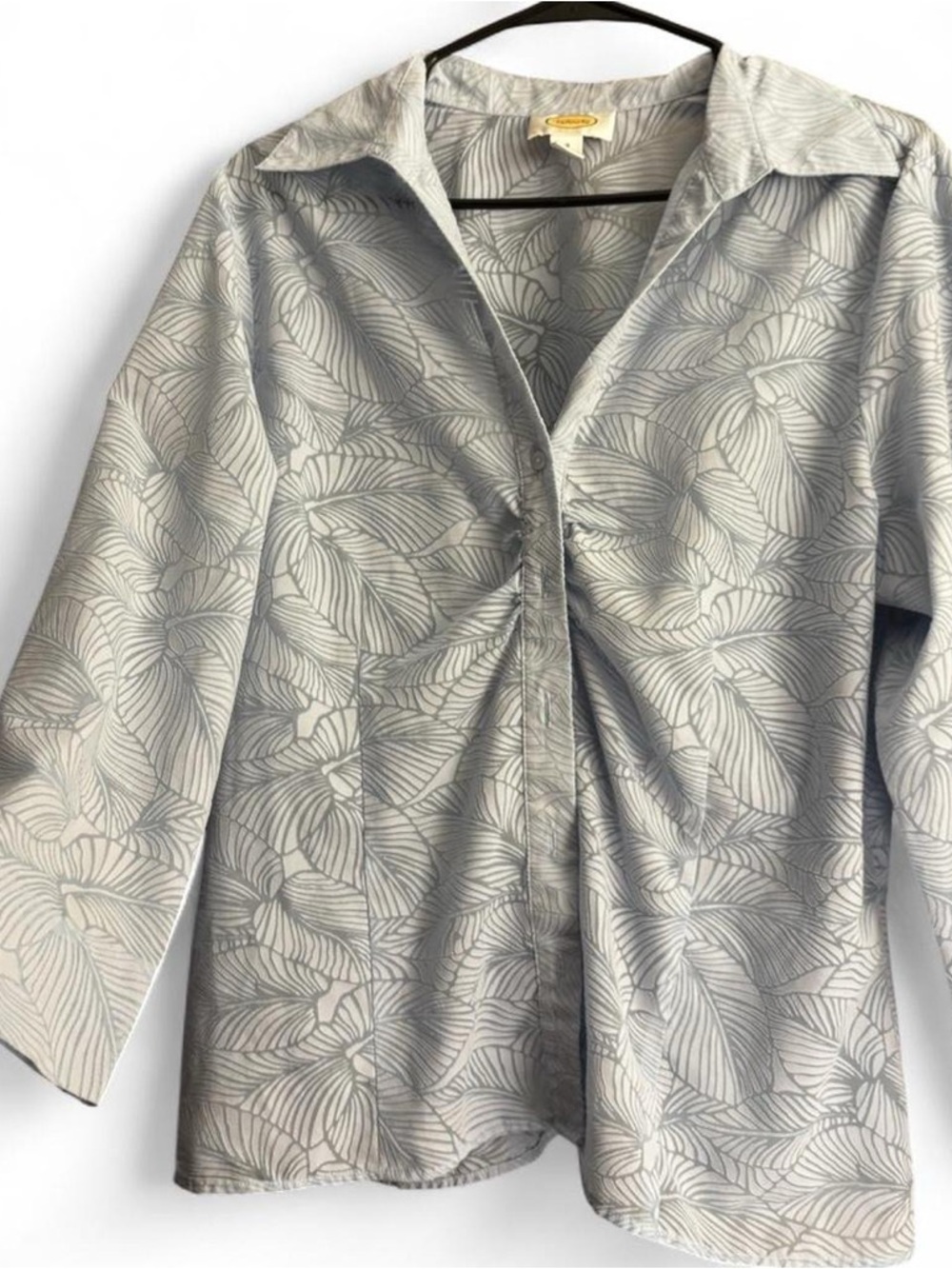 Talbots Pale Grayish Blue Leaf-Pattern Blouse